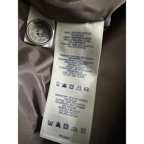 Lands' End Womens Puffer Vest Faux Fur Collar Brown Button Front Size L 14-16 - Picture 4 of 9